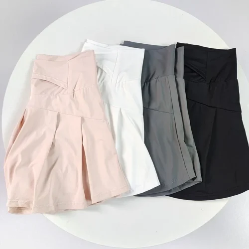 Women's High Waisted Ice Silk Skort - Quick-Dry, UV Protection, Side Pockets for Fitness