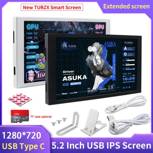 TURZX 5.2" IPS USB-C Computer Monitor - 1280x720 Extended Screen for Windows 10/11