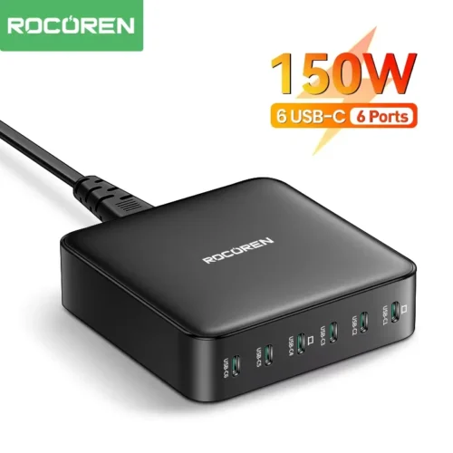 Rocoren 150W USB Type C Charger Fast Charging 6 Ports Desktop Charger Power Station For iPhone 16 15 Pro Max Xiaomi 14 Samsung