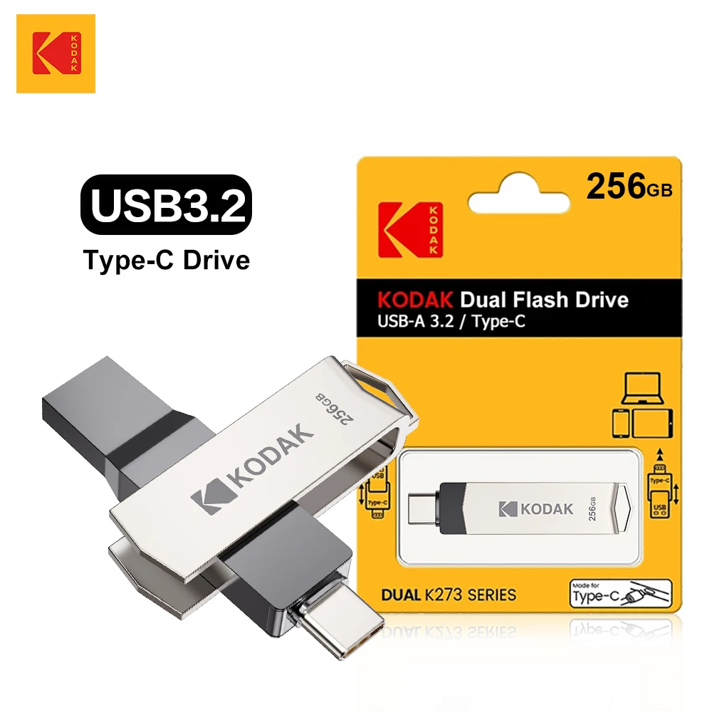KODAK USB Type-C Flash Drive, 256GB High-Speed Pendrive for Smartphones and Laptops
