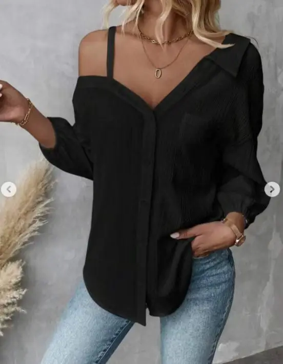 Women’s Off Shoulder Asymmetrical Blouse with Pocket for Spring Summer Casual Wear - Image 5