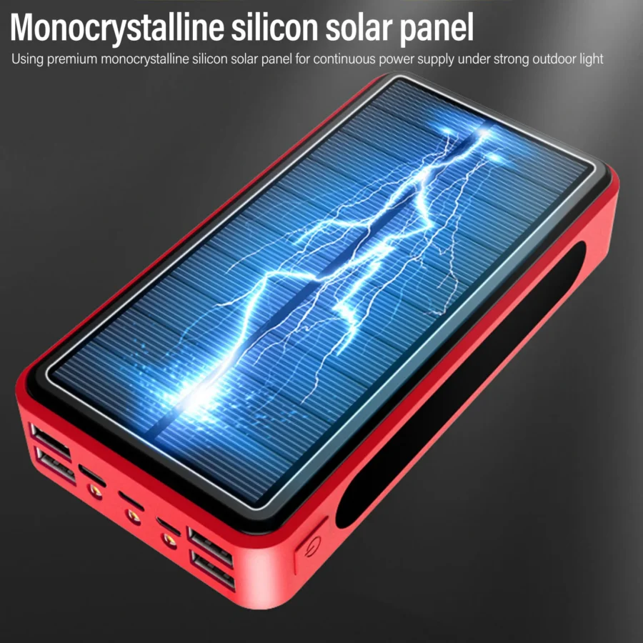 Solar Power Bank 50,000mAh - Portable Aluminum USB Charger with LED Light for Camping and Emergencies - Image 4