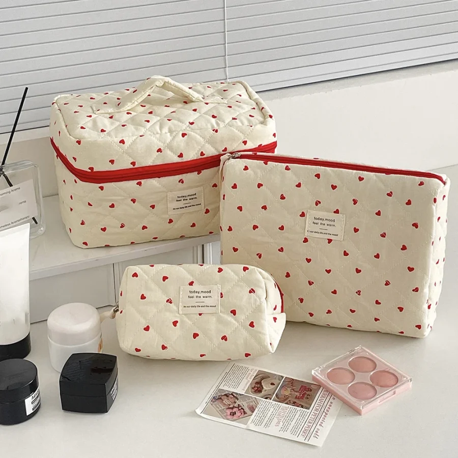 Fashion Ins Heart Women Quilting Makeup Bag Large Capacity Toiletry Cosmetic Storage Pouch Handbag Ladies Zipper Makeup Bag - Image 6