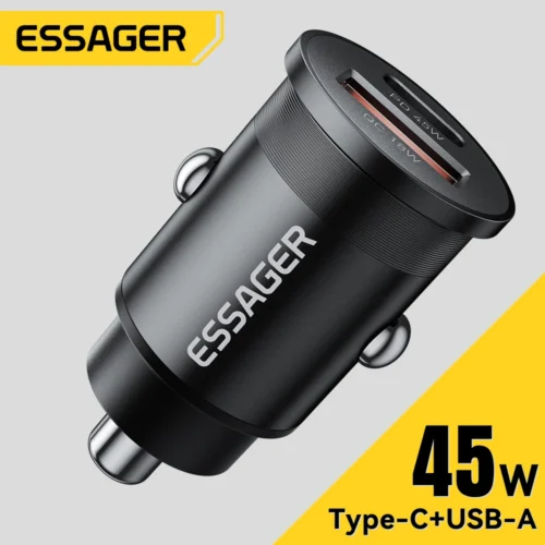 Essager 45W Car Charger Fast Charging Dual Port PD QC3.0 Type-C Quick Charger for iPhone 16 15 14 Samsung Xiaomi Huawei Oppo