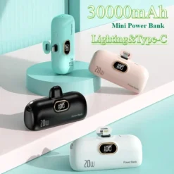 Portable Power Bank with Built-in Cable - 10,000mAh Charger for Type-C and Lightning Devices