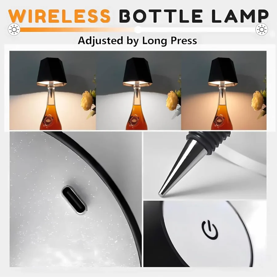Wireless Bottle Table Lamp Touch Control of 3 Colors and Stepless Dimming Night Lamp For Bar Wine Bottles Decor Desk Lights - Image 5