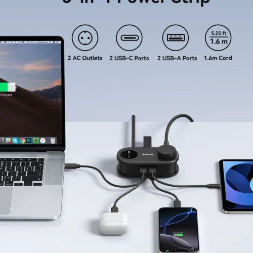 Alternative view of ORICO EU Plug GaN 65W Power Strip 2AC Outlets 2USB Port 1Type C Portable Adapter Extension Cord Fast Charging For Travel Home