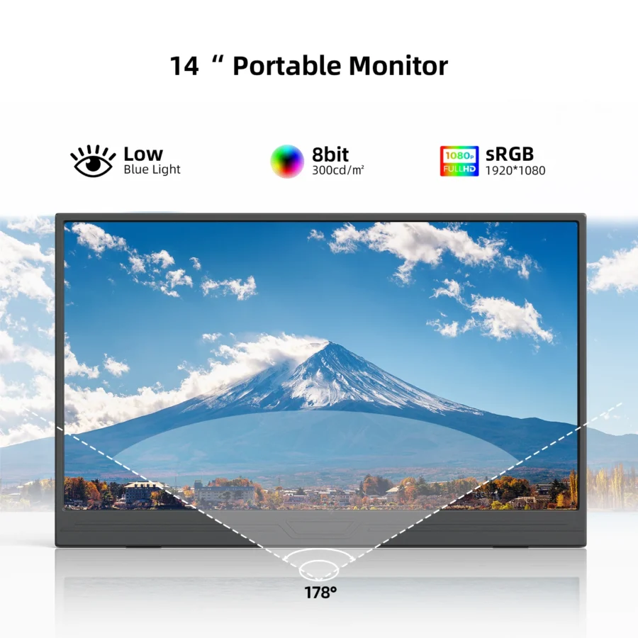 14-Inch Portable Monitor - 1920x1080, 60Hz, 400cd/m² for Laptop, Xbox, PS4/5, Switch - Image 2