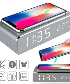Alternative view of Wireless Charger Time Alarm Clock LED Digital Thermometer Earphone Phone Chargers Fast Charging Dock Station for iPhone Samsung