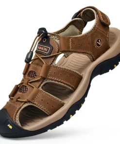 Genuine Leather Men's Sandals – Casual Outdoor Beach Shoes, Size 38-48