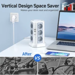 Alternative view of Surge Protector Multi-Socket with 4000W Power, 16A Current, 2 USB A and 2 USB C Ports, 2m Cable, Gray Model with Night Light