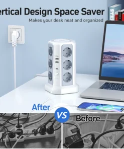 Alternative view of Surge Protector Multi-Socket, 4000W, 16A, with 2 USB A and 2 USB C Ports, 2m Extension Cable, Gray Model with Night Light