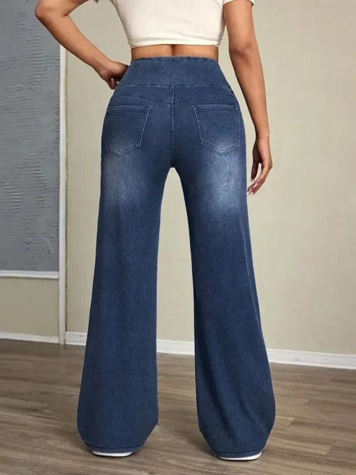 High Stretch Loose Straight-Leg Jeans with Elastic Waist for Women - Image 4