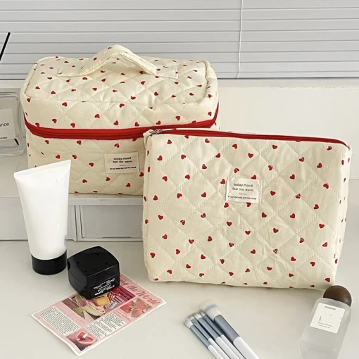 Quilting Makeup Bag with Large Capacity for Women, Zippered Toiletry Cosmetic Storage Pouch - Image 3