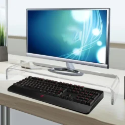 Alternative view of Acrylic Monitor Stand Riser with Clear Base for Computer Accessories and Home Office Use