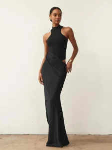 Maxi Dress for Women - Sleeveless, High Waist Design for Elegant Party Wear - black, S