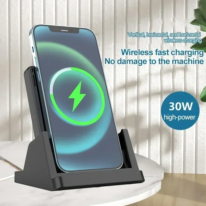 30W Wireless Charger Desktop Stand for iPhone & Samsung - Quick Charging, Removable Vertical Holder - Image 5