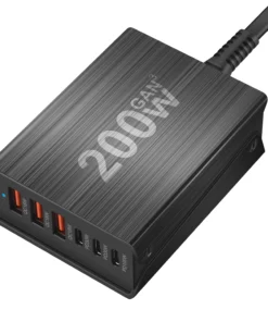USB-C Fast Charning 200W 6-Port Charging Station Hub PD Charger for Phones and Tablets, Portable Design