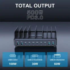Alternative view of Universal 500W Multi USB C Charger with PD 100W Fast Charging for Phones, Tablets, and Laptops