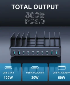 Alternative view of 500W Universal Multi USB C Charger PD 100W Desktop Fast Charging Sation Phone/Tablet/Laptop Stand Dock Holder for iPhone Samsung