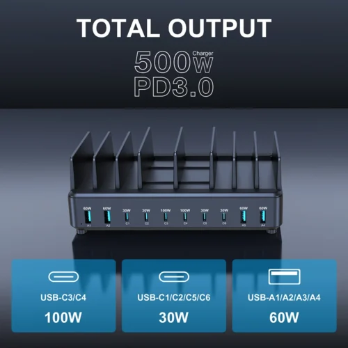 Alternative view of 500W Universal Multi USB C Charger PD 100W Desktop Fast Charging Sation Phone/Tablet/Laptop Stand Dock Holder for iPhone Samsung