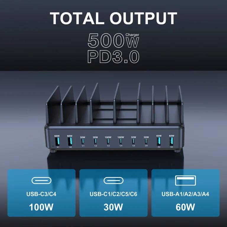 500W Universal Multi USB C Charger PD 100W Desktop Fast Charging Sation Phone/Tablet/Laptop Stand Dock Holder for iPhone Samsung - Image 2