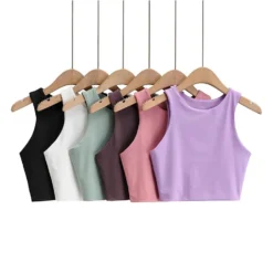 Summer Fashion Women's Slim O-neck Sleeveless Double Nylon Tank Tops in 6 Colors