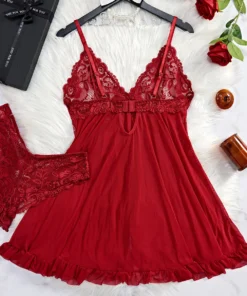 Alternative view of Summer Sexy Lingerie Dress Women Lace See Through Nightdress Sleepwear Solid Slim Soft V Neck Full Slip Sleepwear & Dresses