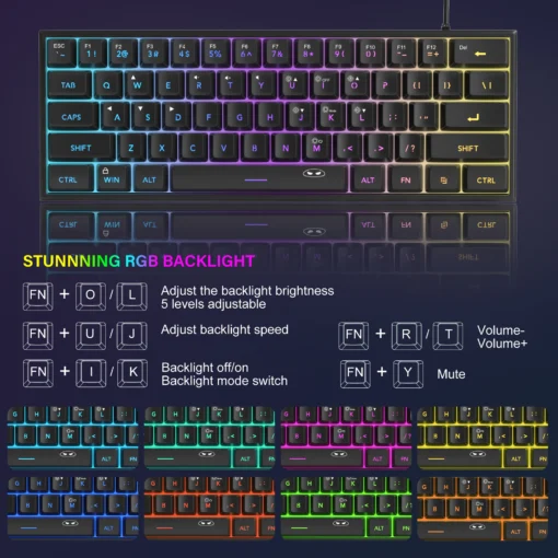 Mini 60% Gaming Keyboard with RGB Backlighting, Ergonomic Waterproof Design for Gamers and Office Use - Image 4