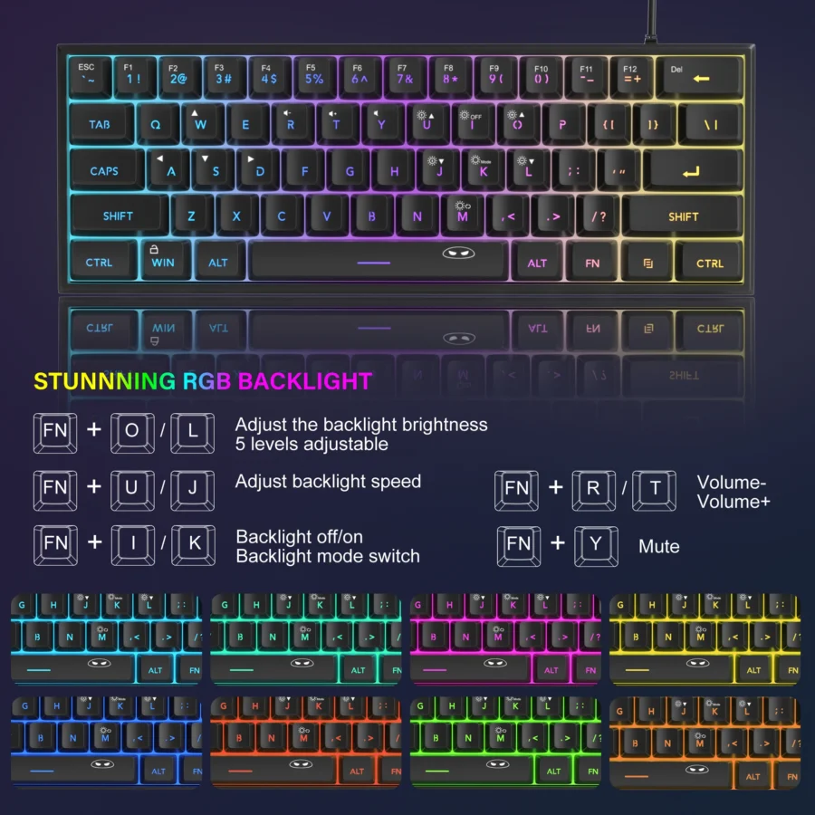 MageGee Mini 60% Gaming Keyboard, RGB Backlit 61 Key Ultra-Compact Keyboard, TS91 Ergonomic Waterproof Mechanical Feeling Office - Image 4