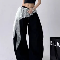 Embroidered Flower Lace Mini Skirt with Ruched Design, High Waist and See-Through Pleated Style