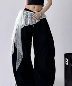 Embroidered Flower Lace Mini Skirt with Ruched Design - High Waist, See-Through, Pleated Style