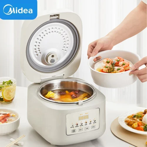Midea 3L Stainless Steel Rice Cooker with 24-Hour Timer and Steam Function