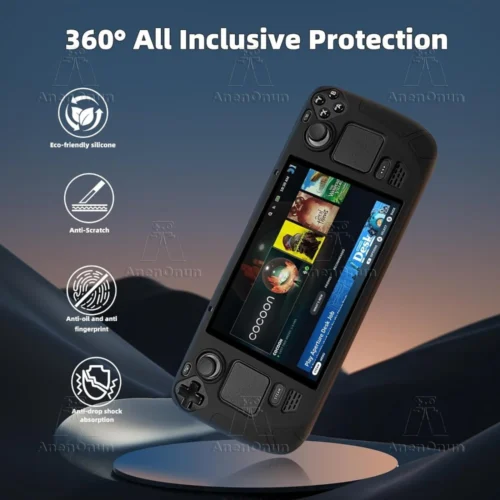 Alternative view of Steam Deck/Steam Deck OLED Full Fit Protective Case w/Folding Stand Base Shockproof Anti-Scratch Non-Slip Silicone Soft Cover