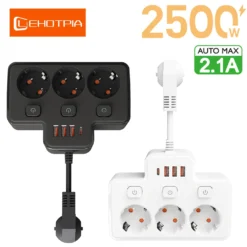 EU AC Plug Power Strip with Independent Switch and USB Charging for Home and Office Use