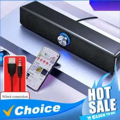 Bluetooth Surround Soundbar with Subwoofer for Home Theater - Strong Bass and Wired Stereo for TV