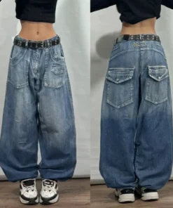 Alternative view of American Geometric Pattern Baggy Jeans for Women - Y2K Vintage Wide-Leg Pants