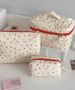 Fashion Ins Heart Women Quilting Makeup Bag Large Capacity Toiletry Cosmetic Storage Pouch Handbag Ladies Zipper Makeup Bag
