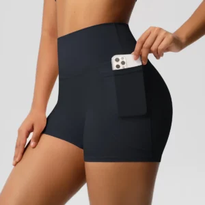 High Waist Sports Shorts with Pockets - Squat Proof and Quick Drying for Women - black, S