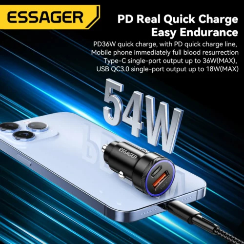 Alternative view of Essager 54W Car Charger 5A Fast Charging Type C Quick Charge 3.0 QC PD 3.0 SCP USB Car Charger For Xiaomi Samsung Iphone Charger