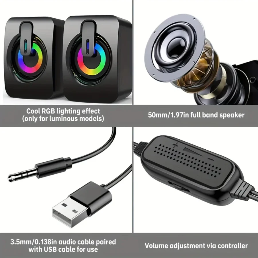 HIFI Stereo USB Computer Speakers with LED Light - Image 5