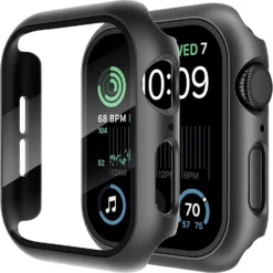 Tempered Glass Screen Protector with Durable PC Bumper Case for Apple Watch Models