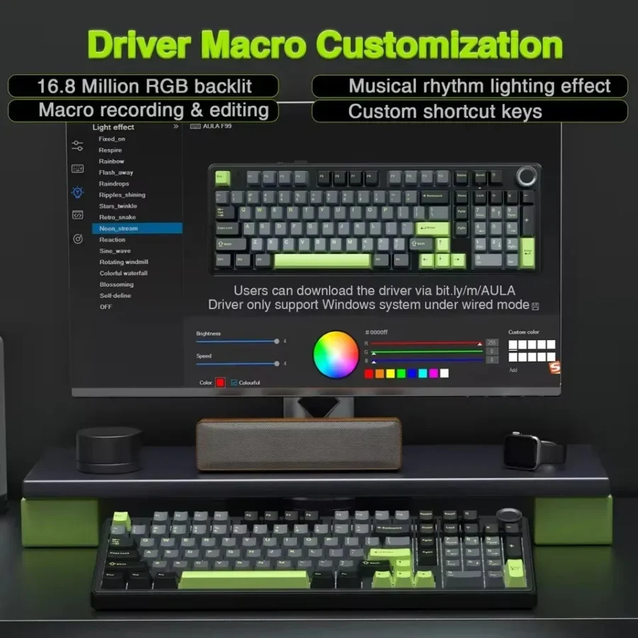 AULA F99PRO Gaming Mechanical Keyboard 99 Key Three Mode Wireless Hot Swappable Gasket Structure Custom Keyboard with Media Knob - Image 4