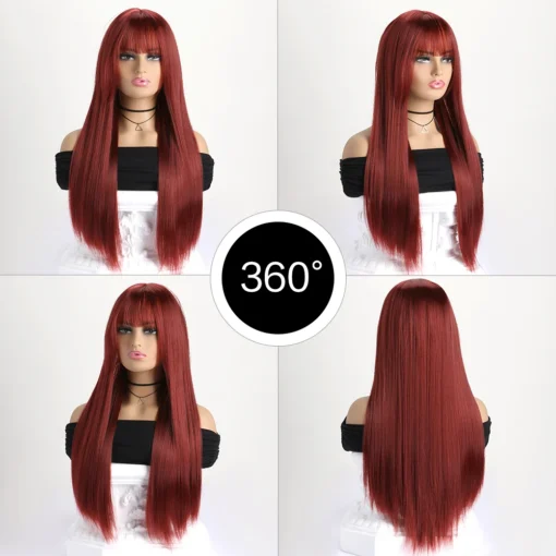 Straight Synthetic Wig - 26-Inch Long Design for Women - Image 3