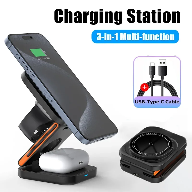 3-in-1 Foldable Magnetic Wireless Charging Station - Fast Charger for iPhone, Apple Watch, and AirPods - Image 2