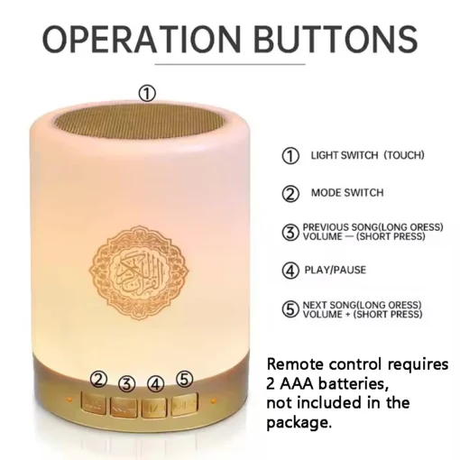 Portable Bluetooth Quran Night Light Speaker with Mini Lamp Design - Image 5