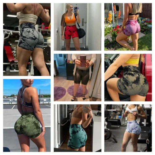 Alternative view of Women's High Elastic Tie-Dye Yoga Shorts - Push-Up Gym & Sports Fitness Leggings