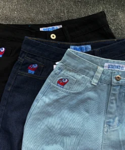 Alternative view of Y2K Women's High Waist Baggy Jeans - Blue Cartoon Embroidery, Straight Fit