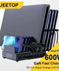 Ueetop 600W Multi USB Fast Charger 10-Port GaN PD 3.1 Charging Station Stand for MacBook iPhone 16 15 iPad Samsung Tablet Laptop