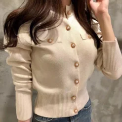 Knitted Cardigan Coat with Single Breasted Design for Women in Slim Chic Style